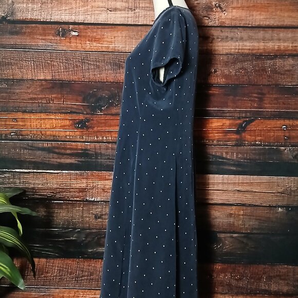 Lauren Ralph Lauren 14 Shift Dress 100% Silk Navy Blue Polka Dot - Picture 7 of 9